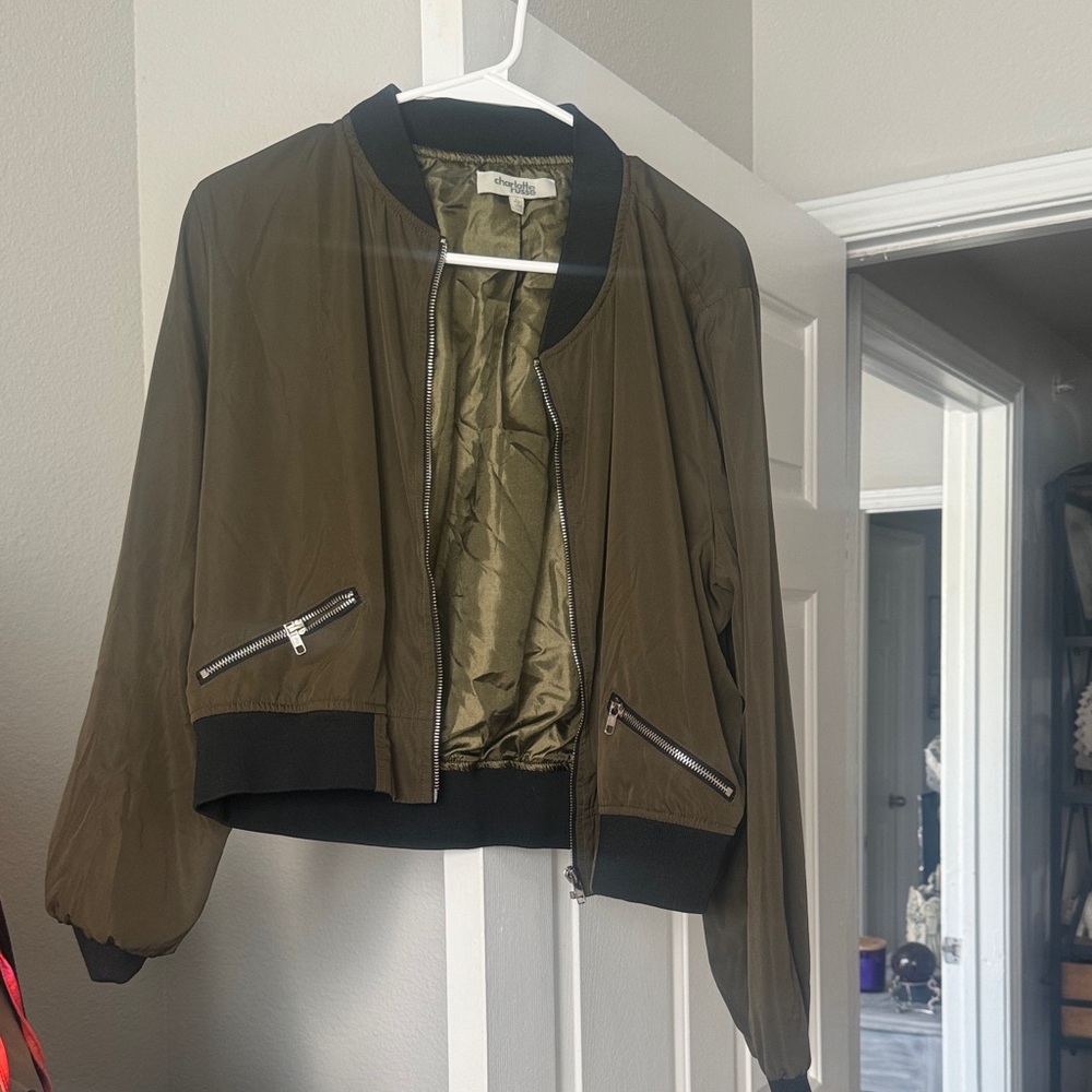 Charlotte Russe Olive Bomber Jacket with Black Trim